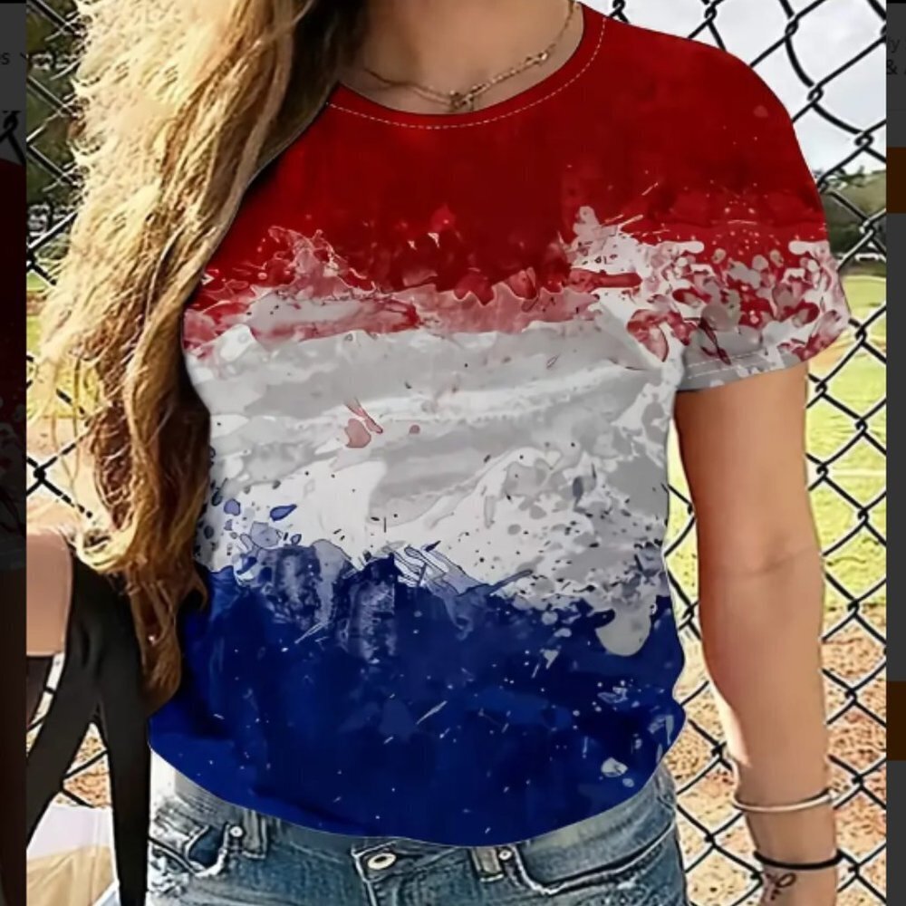 Tie Dye Short Sleeve T-Shirt NWOT, Red/White/Blue